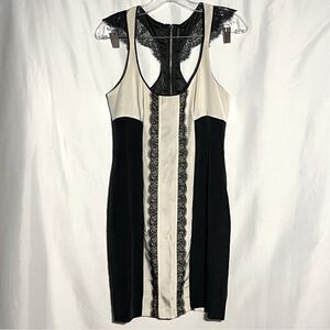 JAYGODFREY Holden Silk Lace Bodycon Razorback Black White Full Zip Dress 6